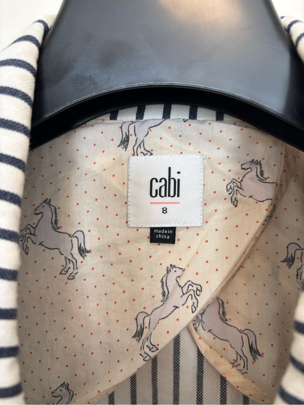 CAbi Blue and White Vertical Stripe Blazer with Flared Sleeves - Picture 2 of 5